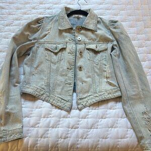Cropped distressed denim jacket